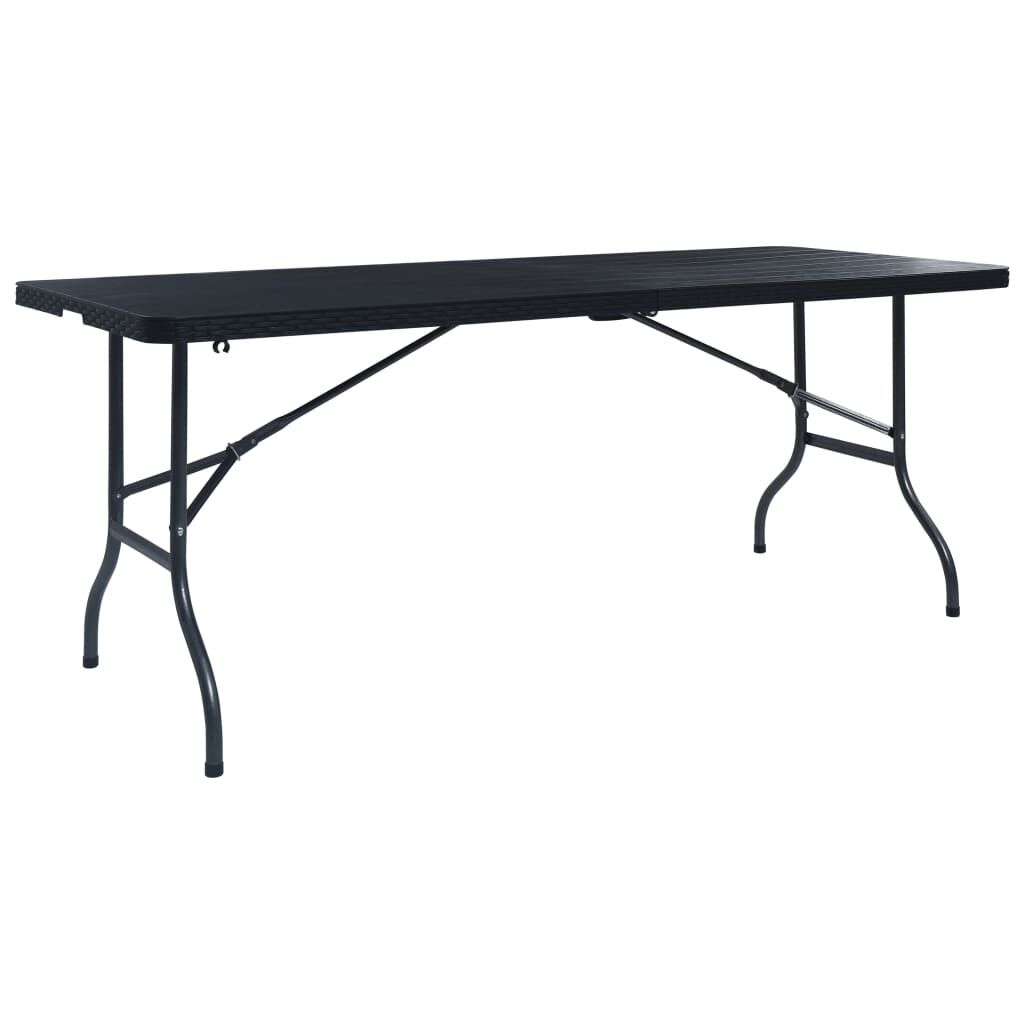 vidaXL Τραπέζι Κήπου Πτυσσόμ. Μαύρο 180x75x72 εκ. HDPE Απομίμηση Ρατάν