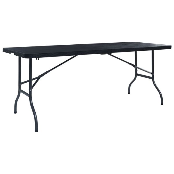 vidaXL Τραπέζι Κήπου Πτυσσόμ. Μαύρο 180x75x72 εκ. HDPE Απομίμηση Ρατάν
