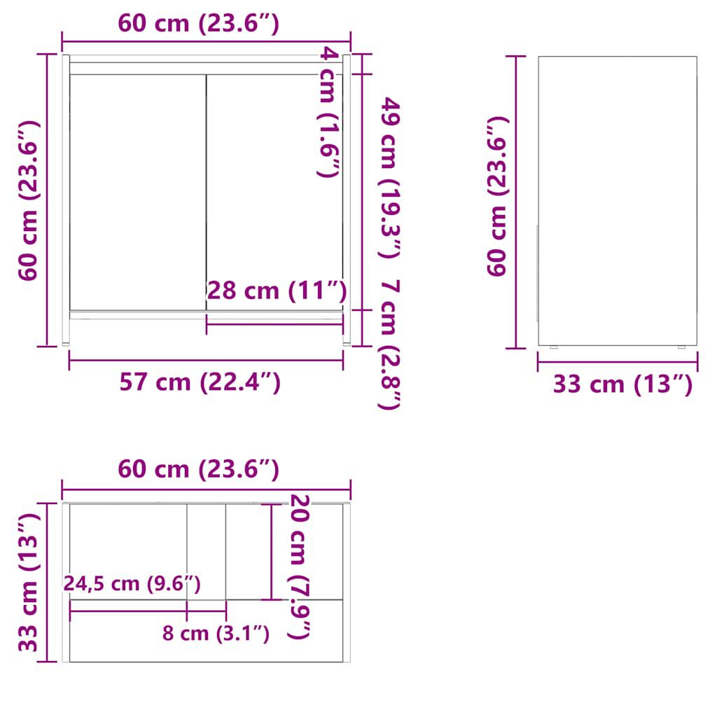 vidaXL Ντουλάπι μπάνιου Μαύρη βελανιδιά 60x33x60cm Κατασκευασμένο ξύλο