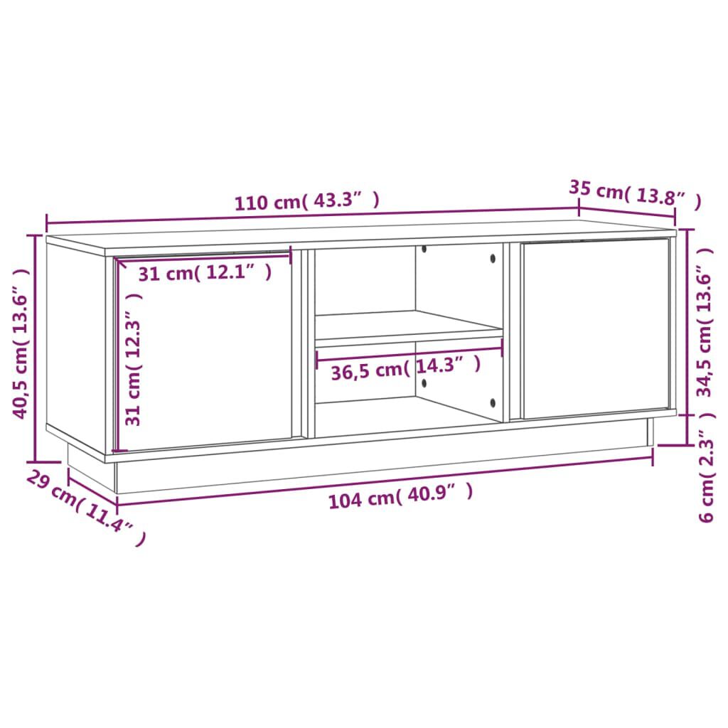 vidaXL Έπιπλο Τηλεόρασης Καφέ Μελί 110x35x40,5εκ από Μασίφ Ξύλο Πεύκου