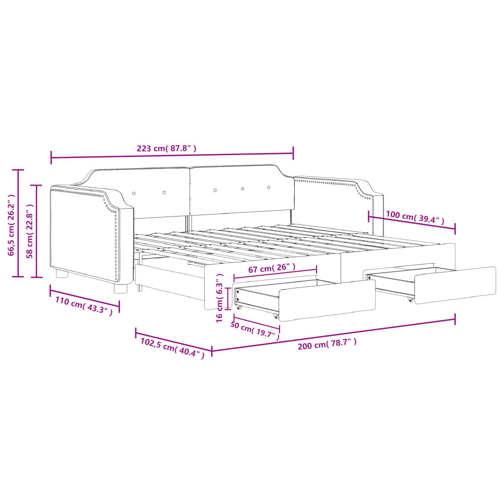 vidaXL Καναπές Κρεβάτι Συρόμενος Taupe 100x200εκ. Υφασμάτινος Συρτάρια