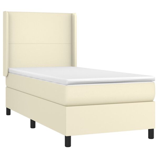 vidaXL Κρεβάτι Boxspring με Στρώμα & LED Κρεμ 90x200 εκ. Συνθ. Δέρμα