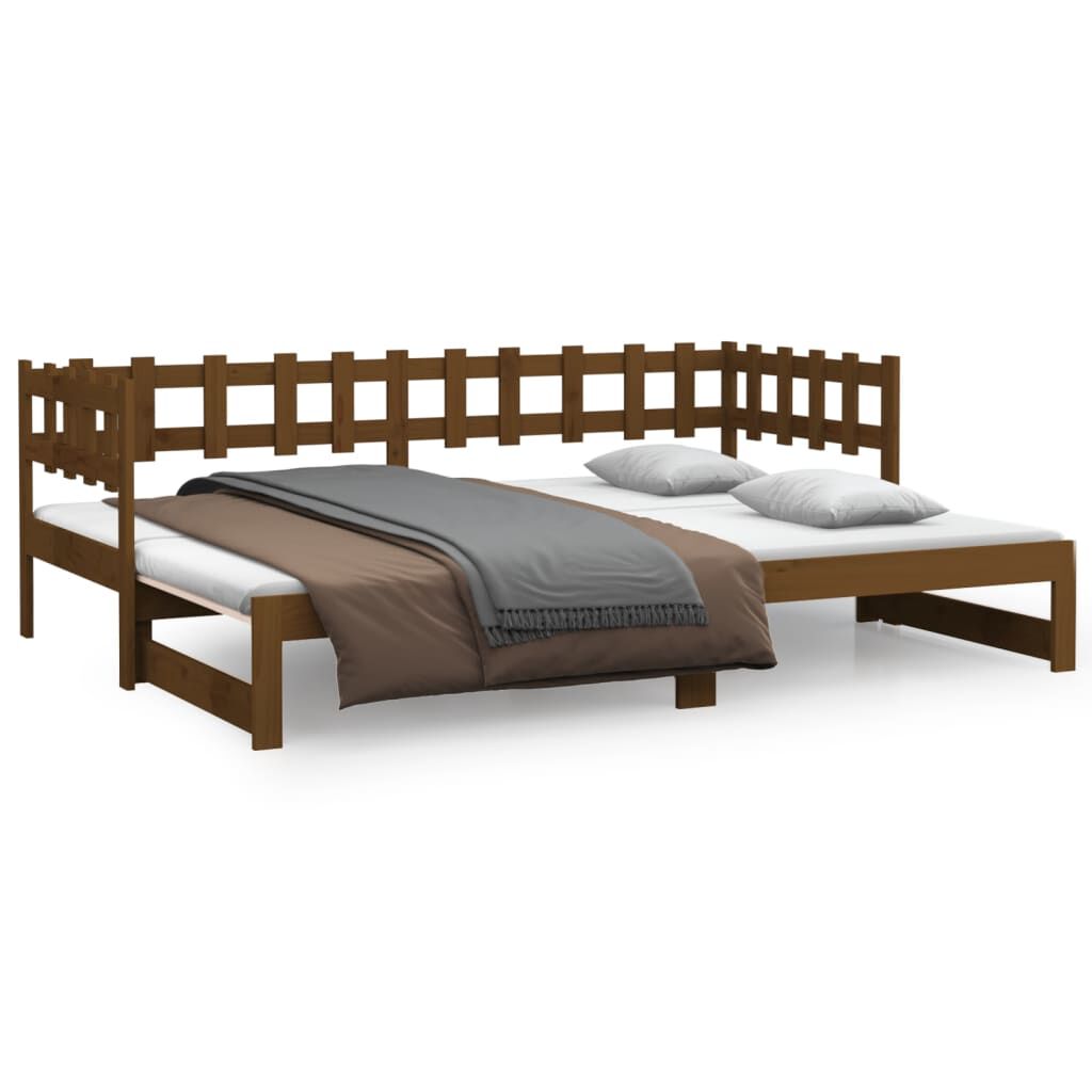 vidaXL Καναπές Κρεβάτι Συρόμενος Μελί 2x(90x190) εκ. Μασίφ Ξύλο Πεύκου