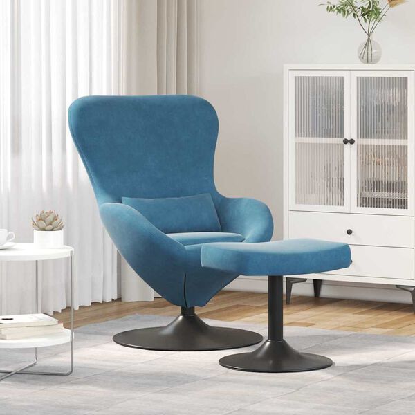 vidaXL Αυγό Καρέκλα με Σκαμνί Μπλε 63 x 73 x 90 εκ Βελούδο