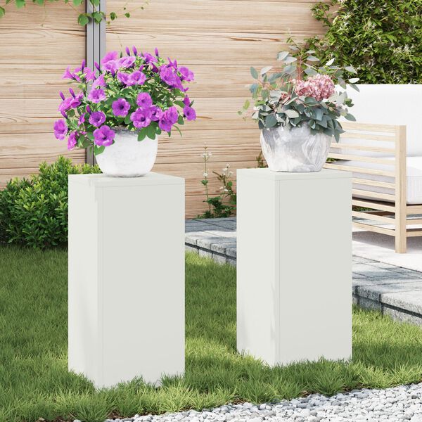 vidaXL Εξωτερικές Σταντ Φυτών σετ 2 σε λευκό, 24x24x55 εκ, Ατσάλι