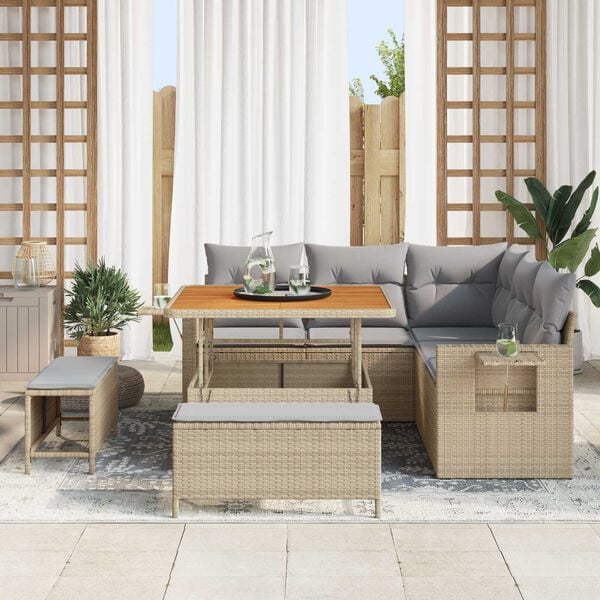 vidaXL Σετ Καναπέ Κήπου 8 pcs Μπεζ συνθετικό ρατάν