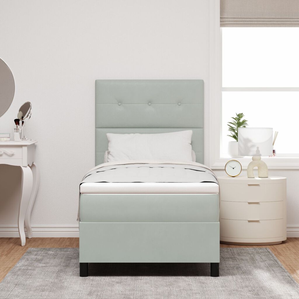 vidaXL Κρεβάτι Box Spring με Στρώμα Ανοιχτό Γκρι 100x200 εκ. Βελούδο