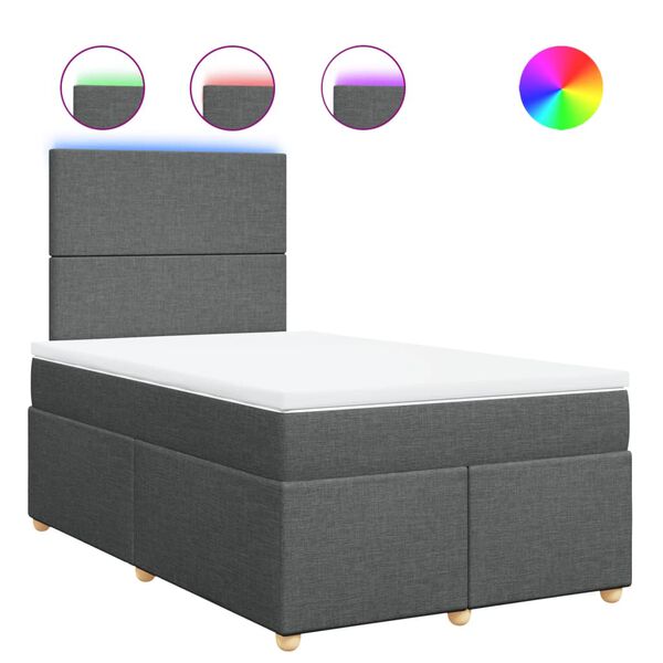 vidaXL Κρεβάτι Boxspring με Στρώμα Σκούρο Γκρι 120x190 εκ Υφασμάτινο