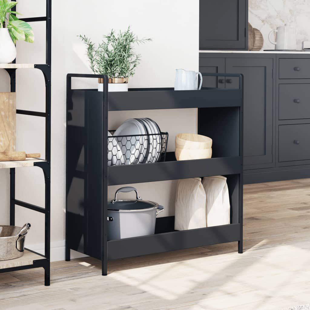 vidaXL Τρόλεϊ Κουζίνας Μαύρο 70 x 30 x 82 εκ. από Επεξεργασμένο Ξύλο