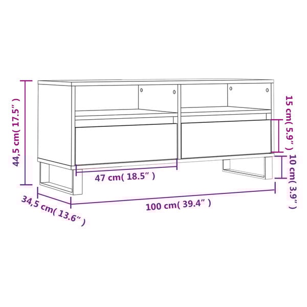 vidaXL Έπιπλο Τηλεόρασης Sonoma Δρυς 100 x 34,5 x 44,5 εκ. Επεξ. Ξύλο