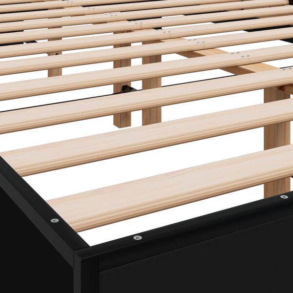 vidaXL Πλαίσιο Κρεβατιού Μαύρο 135x190 εκ. Επεξ. Ξύλο & Μέταλλο