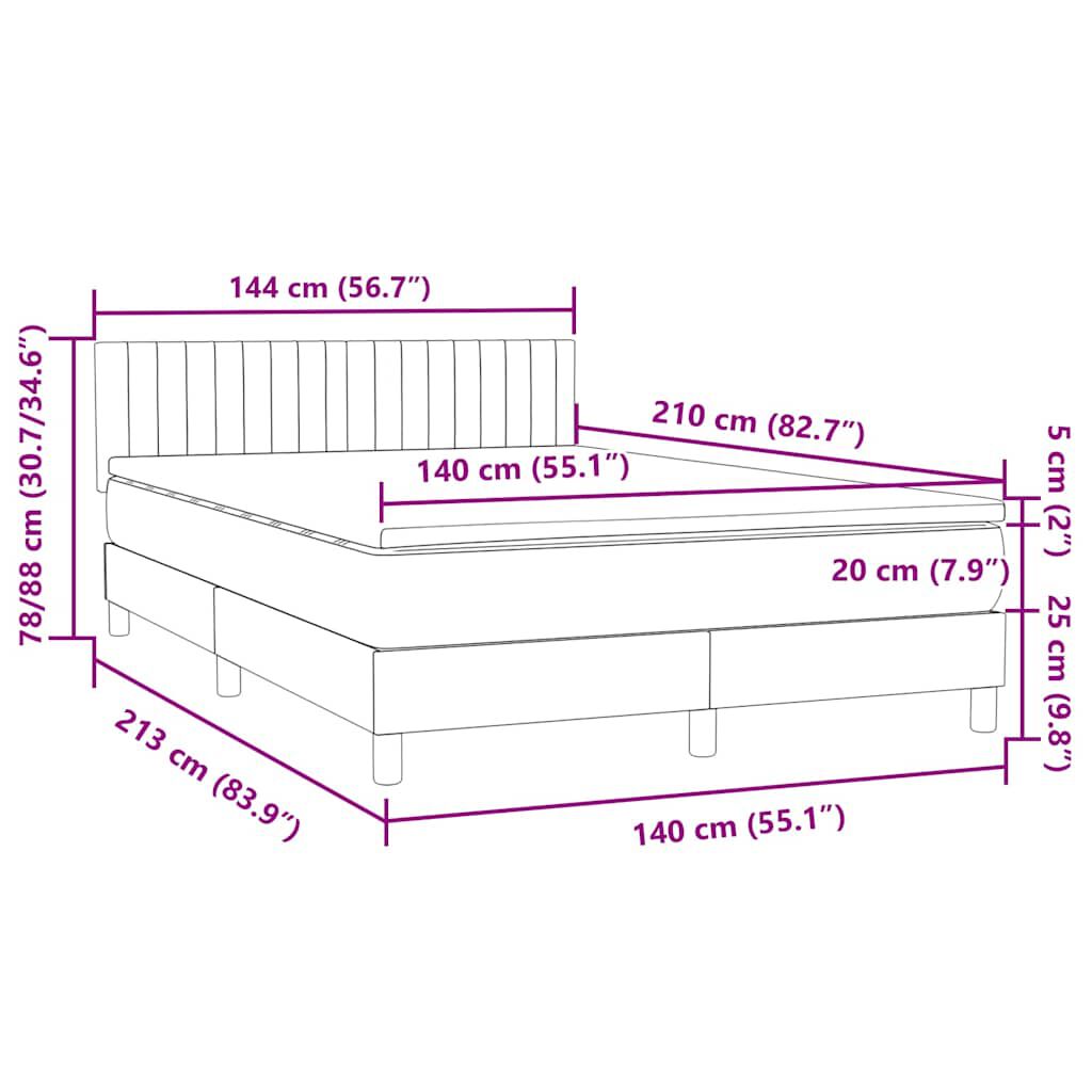 vidaXL Κρεβάτι Boxspring με Στρώμα Ροζ 140x210 εκ. Βελούδινο