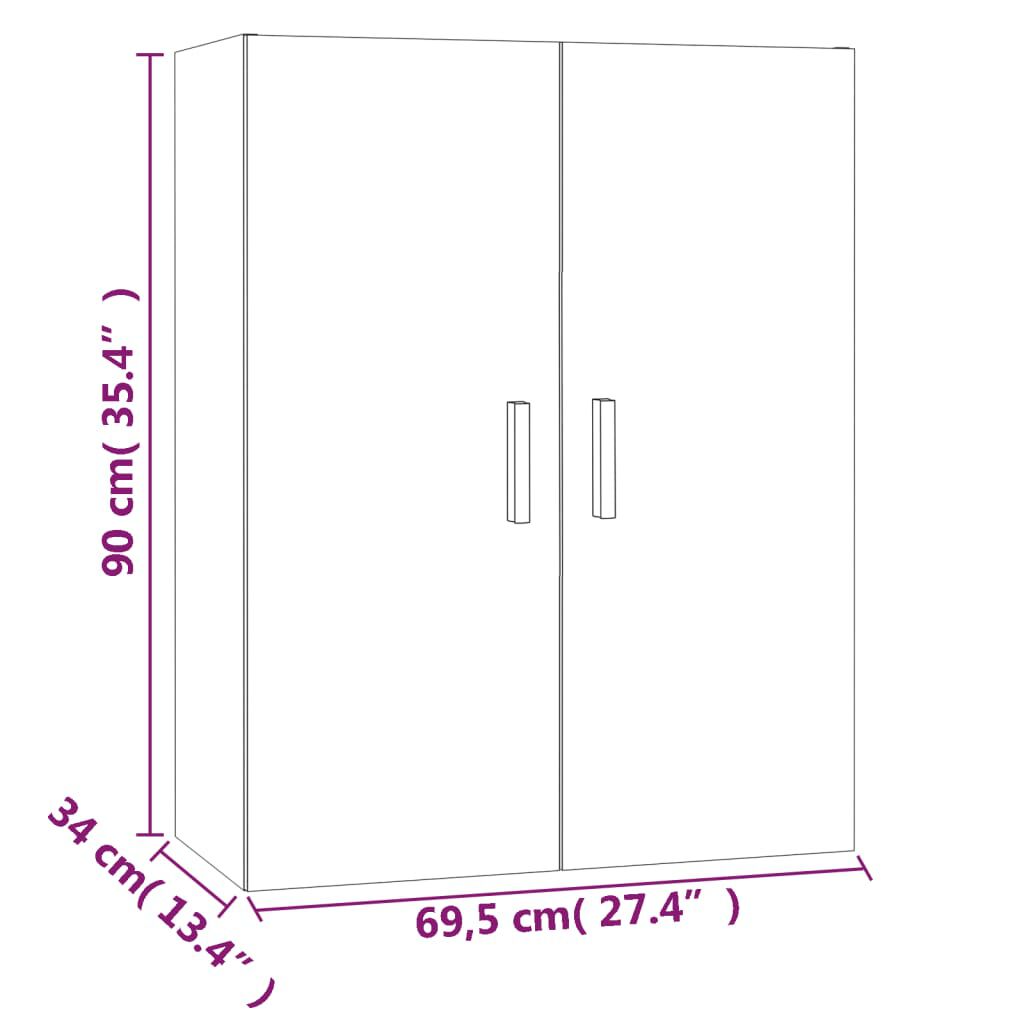 vidaXL Κρεμαστό Ντουλάπι Τοίχου Καφέ Δρυς 69,5x34x90 εκ Επεξ. Ξύλο