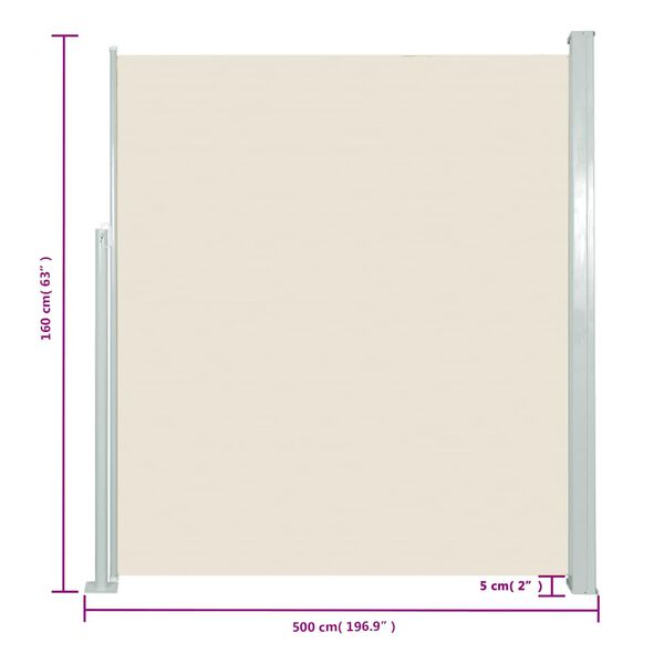 vidaXL Σκίαστρο Πλαϊνό Συρόμενο Κρεμ 160 x 500 εκ.