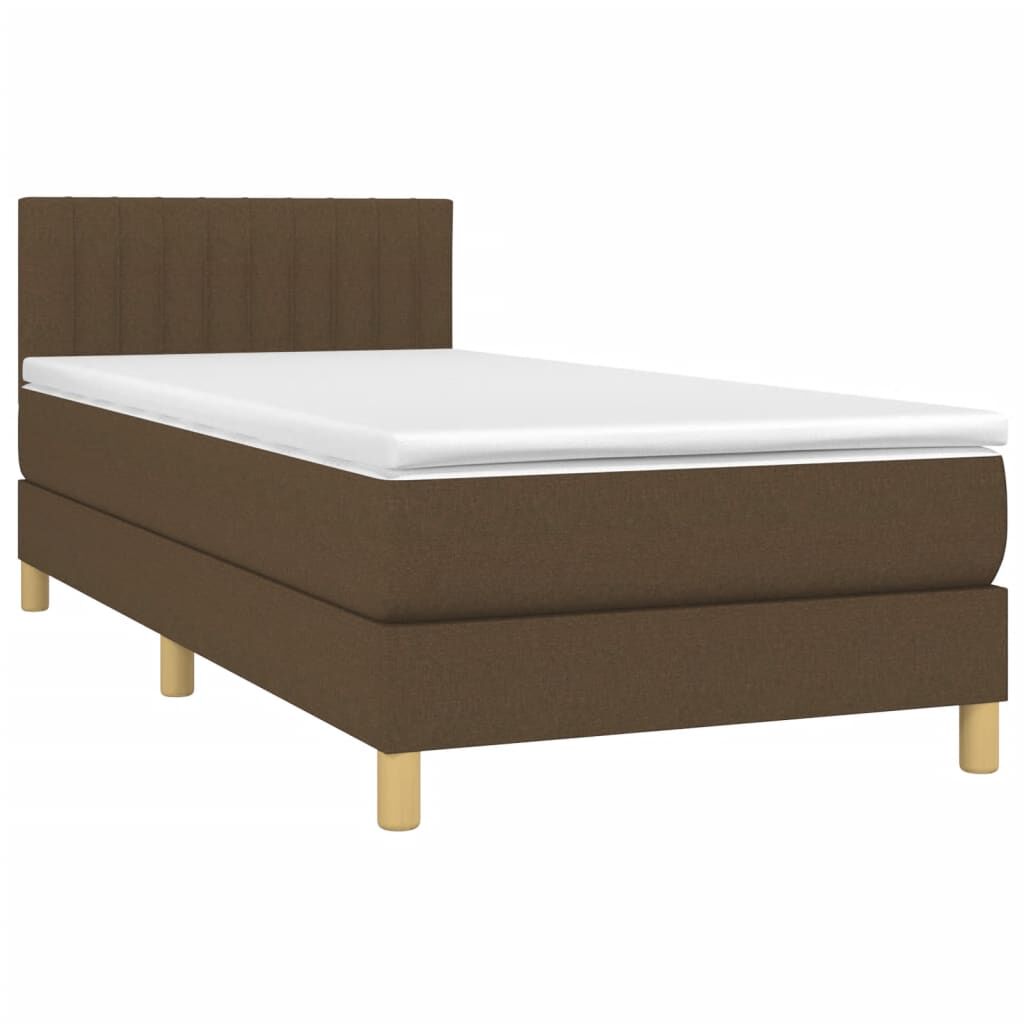vidaXL Κρεβάτι Boxspring με Στρώμα Σκούρο Καφέ 90x190 εκ. Υφασμάτινο