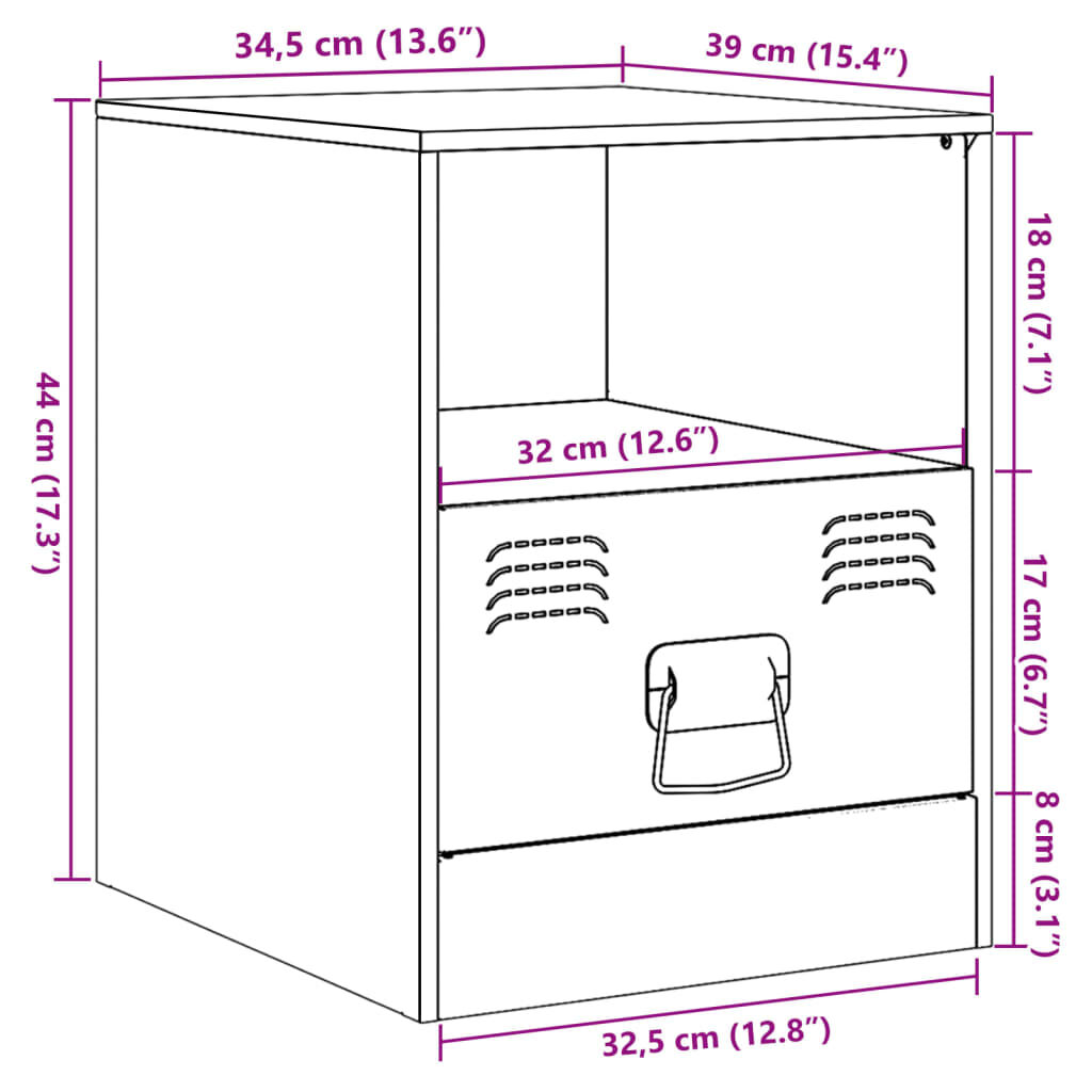 vidaXL Κομοδίνα 2 τεμ. Μαύρα 34,5 x 39 x 44 εκ. από Χάλυβα