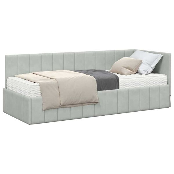 vidaXL Κρεβάτι Γωνίας με στρώμα Ανοιχτό γκρι 80 x 200 cm Βελούδο