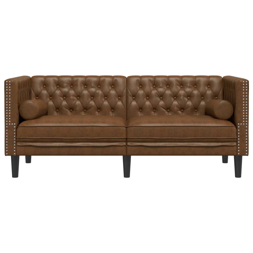 vidaXL Καναπές Διθέσιος Chesterfield με Στηρίγματα Συνθετικό Καστόρι