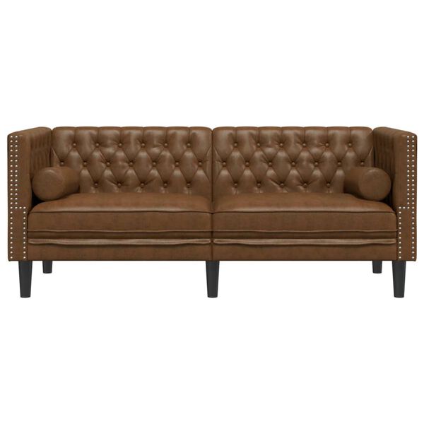 vidaXL Καναπές Διθέσιος Chesterfield με Στηρίγματα Συνθετικό Καστόρι