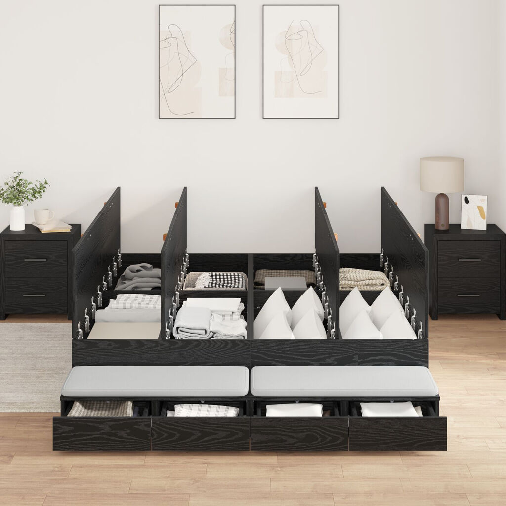 vidaXL Κρεβάτι Αποθήκευσης Μαύρο Δρυς 150x200 εκ