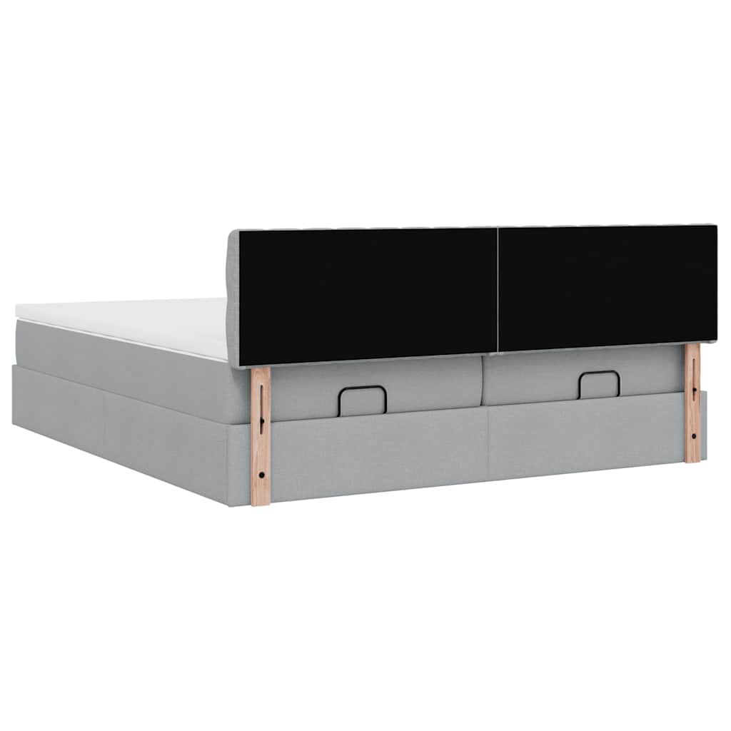 vidaXL Οθωμανικό κρεβάτι με στρώματα & LEDs Ανοιχτό γκρι ύφασμα