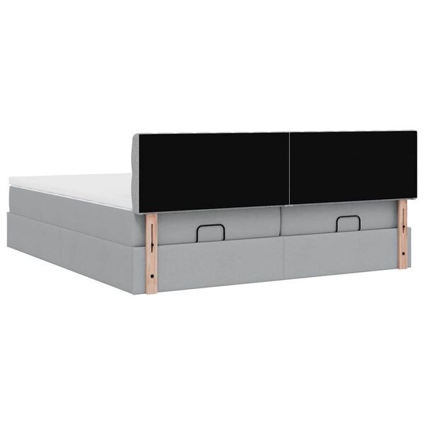 vidaXL Οθωμανικό κρεβάτι με στρώματα & LEDs Ανοιχτό γκρι ύφασμα