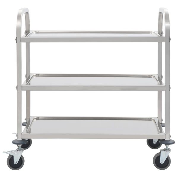 vidaXL Τρόλεϊ Κουζίνας με 3 Ράφια 95x45x83,5 εκ. από Ανοξείδωτο Ατσάλι