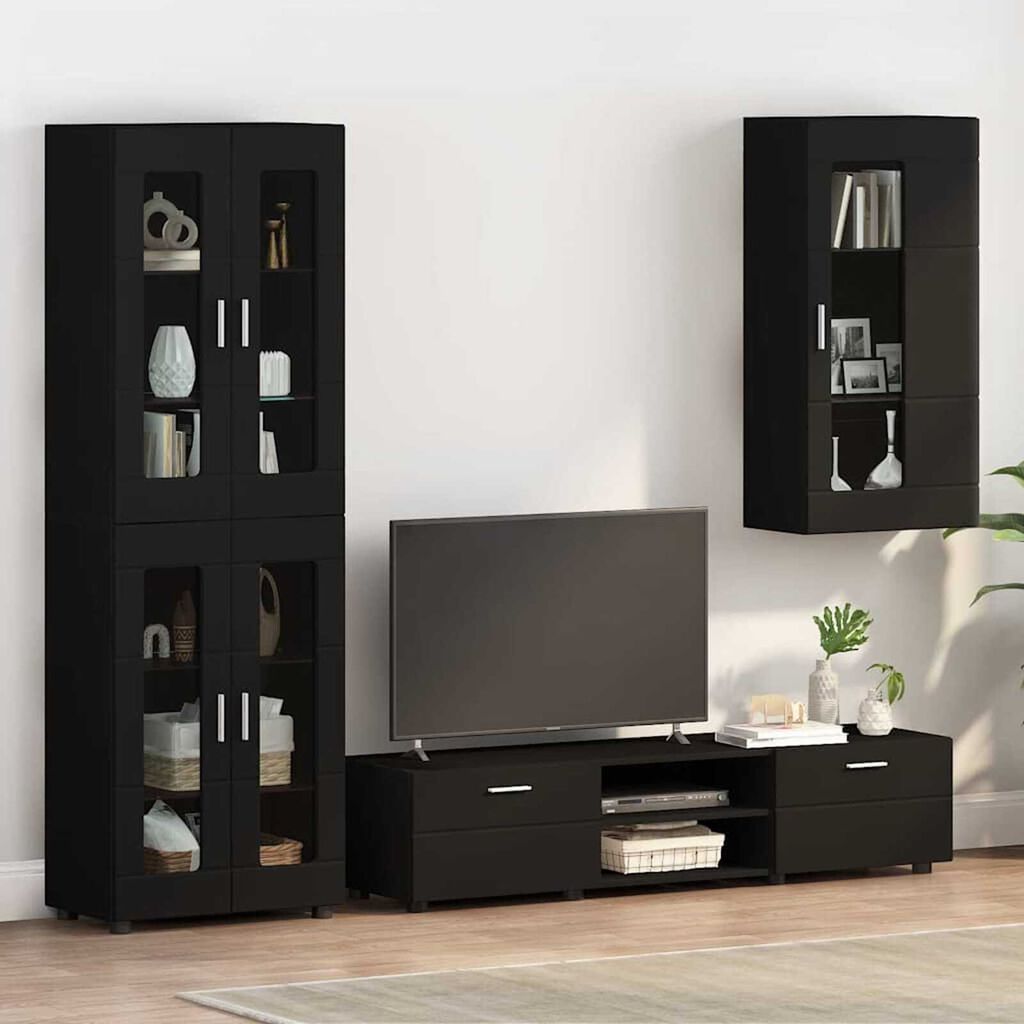 vidaXL Ντουλάπα τοίχου Μαύρο 55 x 29 x 100 εκ Επεξεργασμένο ξύλο
