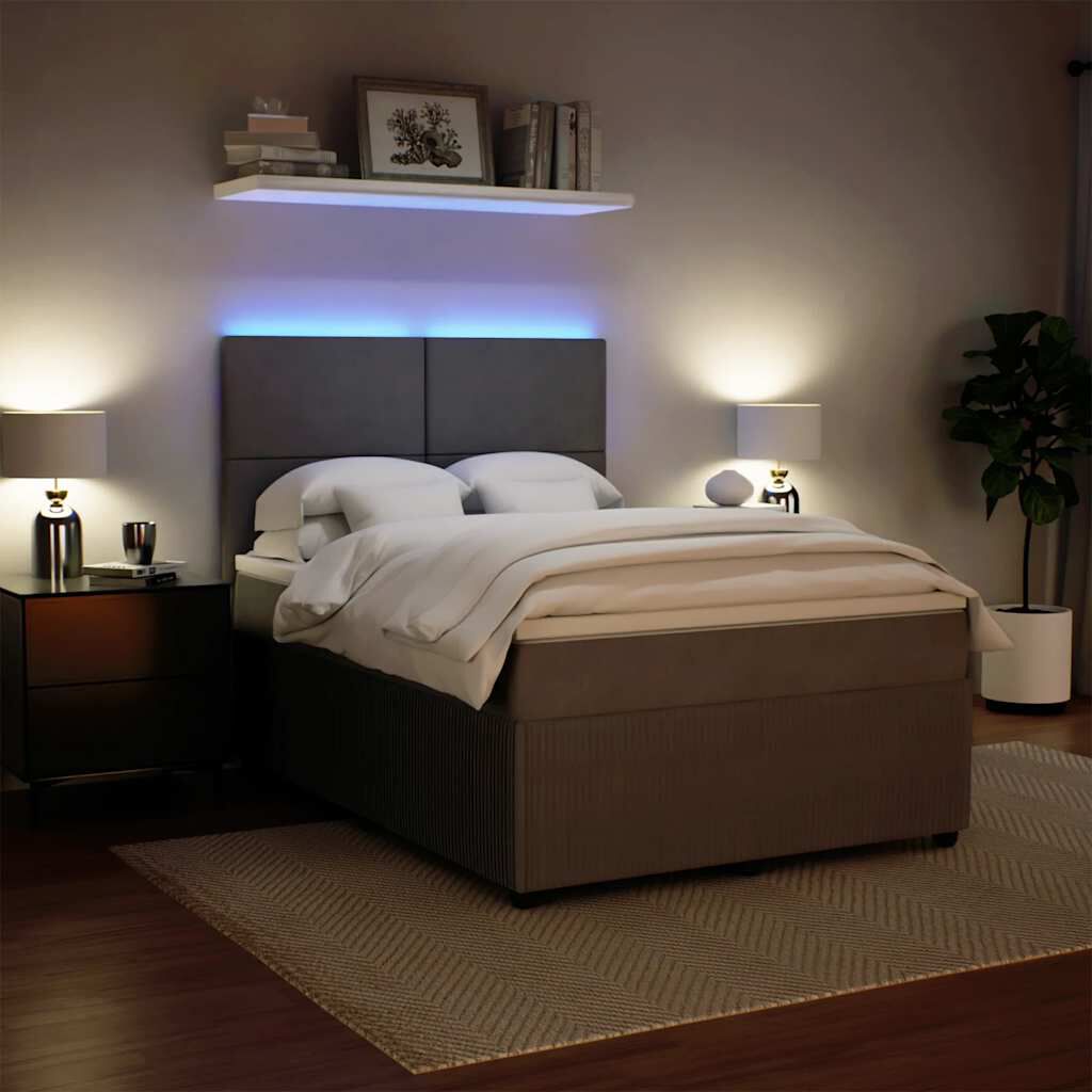vidaXL Κρεβάτι Boxspring με Στρώμα Ανοιχτό Γκρι 140x200 εκ. Βελούδινο