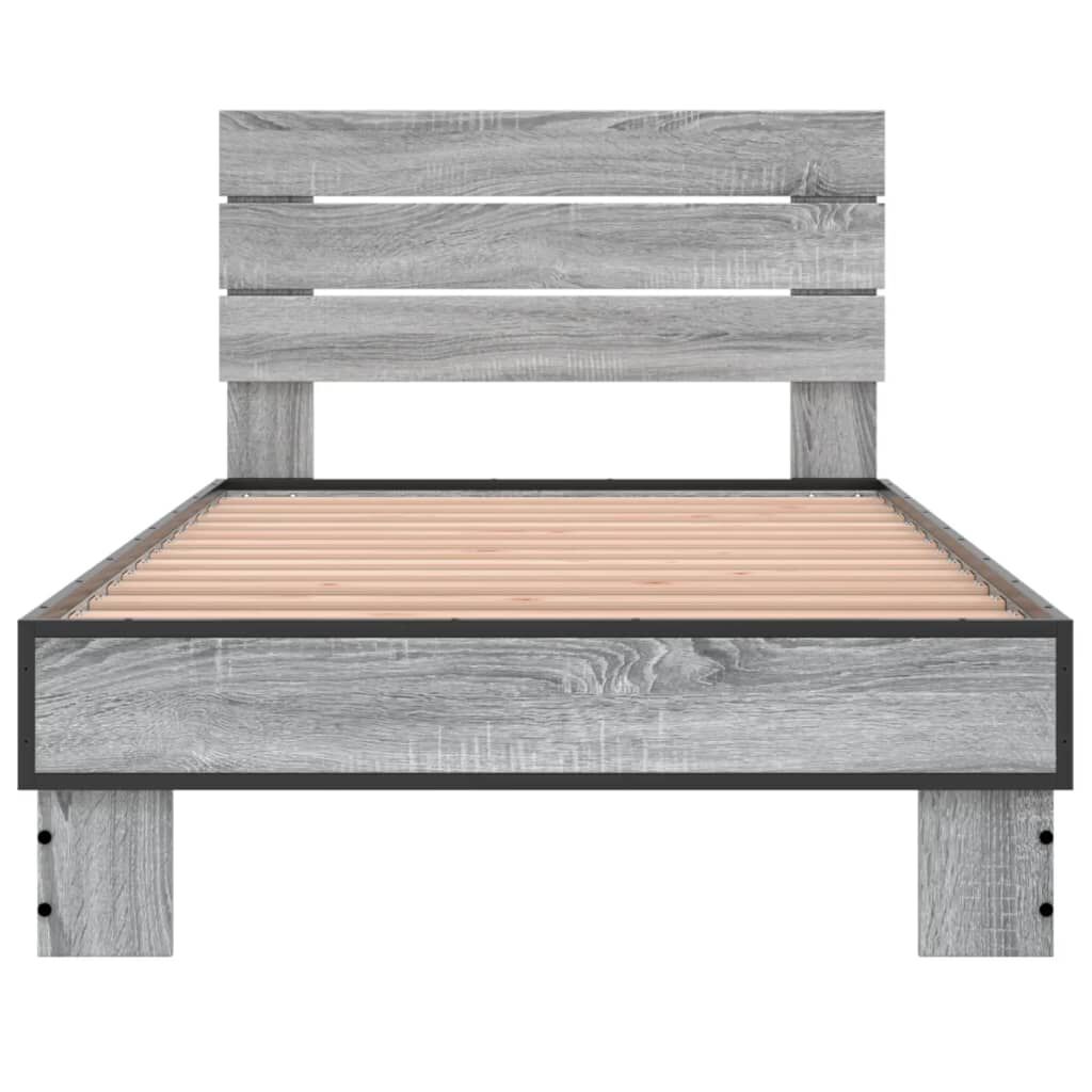 vidaXL Πλαίσιο Κρεβατιού Γκρι Sonoma 75x190 εκ. Επεξ. Ξύλο & Μέταλλο