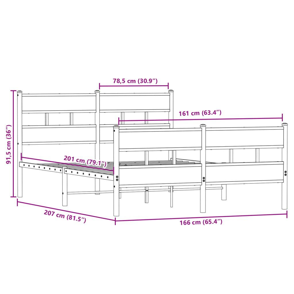vidaXL Σκελετός Κρεβ. Χωρίς Στρώμα Sonoma Δρυς 160x200 εκ. Μεταλλικό