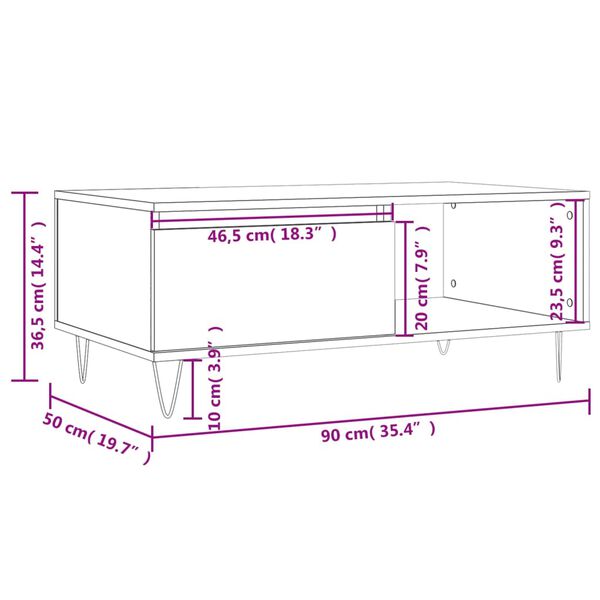vidaXL Τραπεζάκι Σαλονιού Γκρι Sonoma 90x50x36,5εκ. Επεξεργασμένο Ξύλο