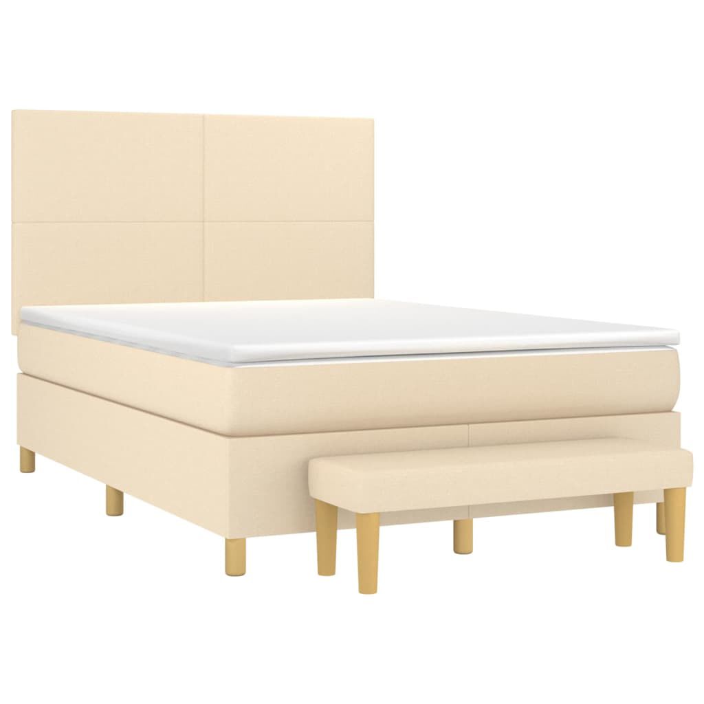 vidaXL Κρεβάτι Boxspring με Στρώμα Κρεμ 140x200 εκ. Υφασμάτινο