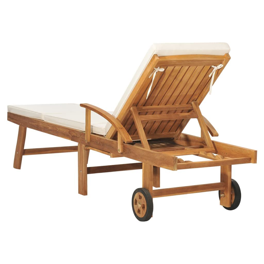 vidaXL Ξαπλώστρα Κρεμ από Μασίφ Ξύλο Teak με Μαξιλάρι
