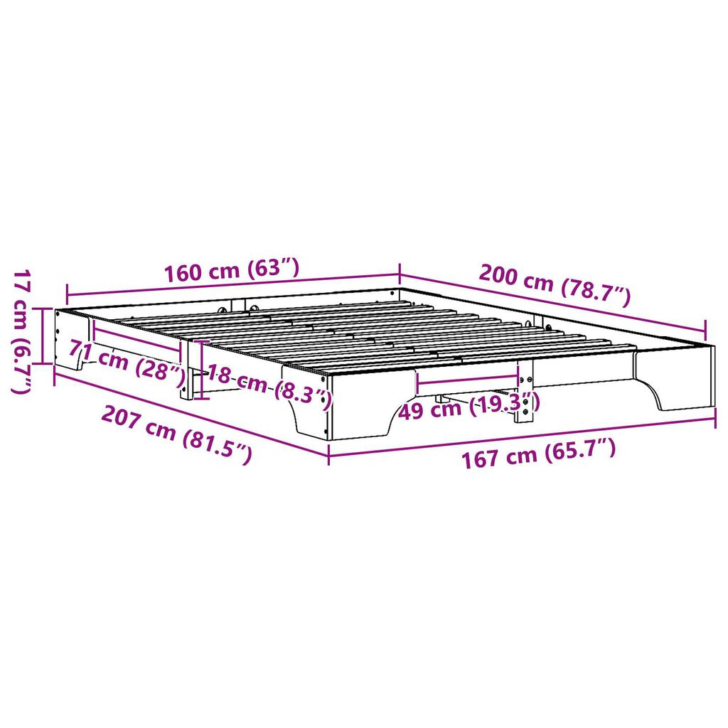 vidaXL Κρεβάτι Λευκό Μασίφ ξύλο πεύκου 160 x 200 εκ. Ανθεκτικό