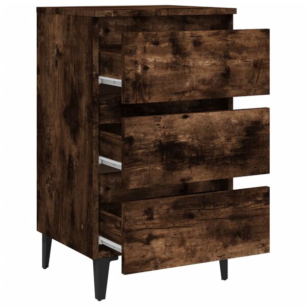 vidaXL Κομοδίνα 2 τεμ. Καπνιστή Δρυς 40x35x69 εκ. με Μεταλλικά Πόδια