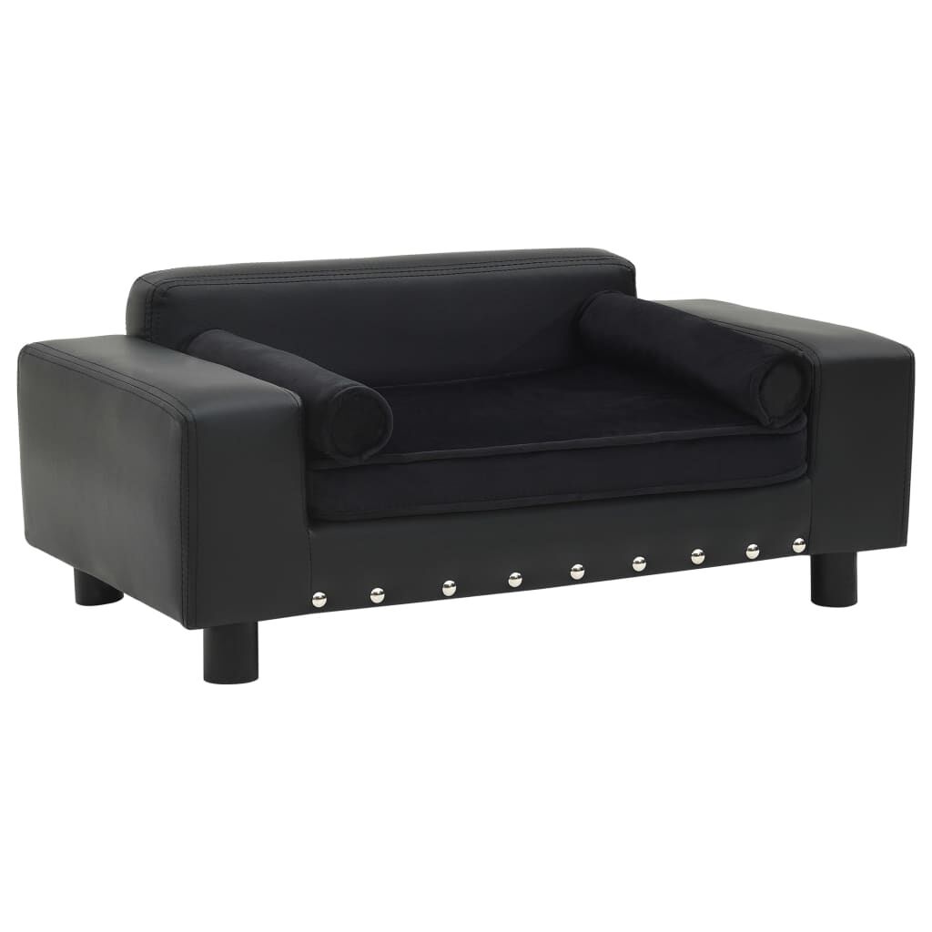 vidaXL Καναπές-Κρεβάτι Σκύλου Μαύρο 81x43x31 εκ. Βελουτέ/Συνθετ. Δέρμα