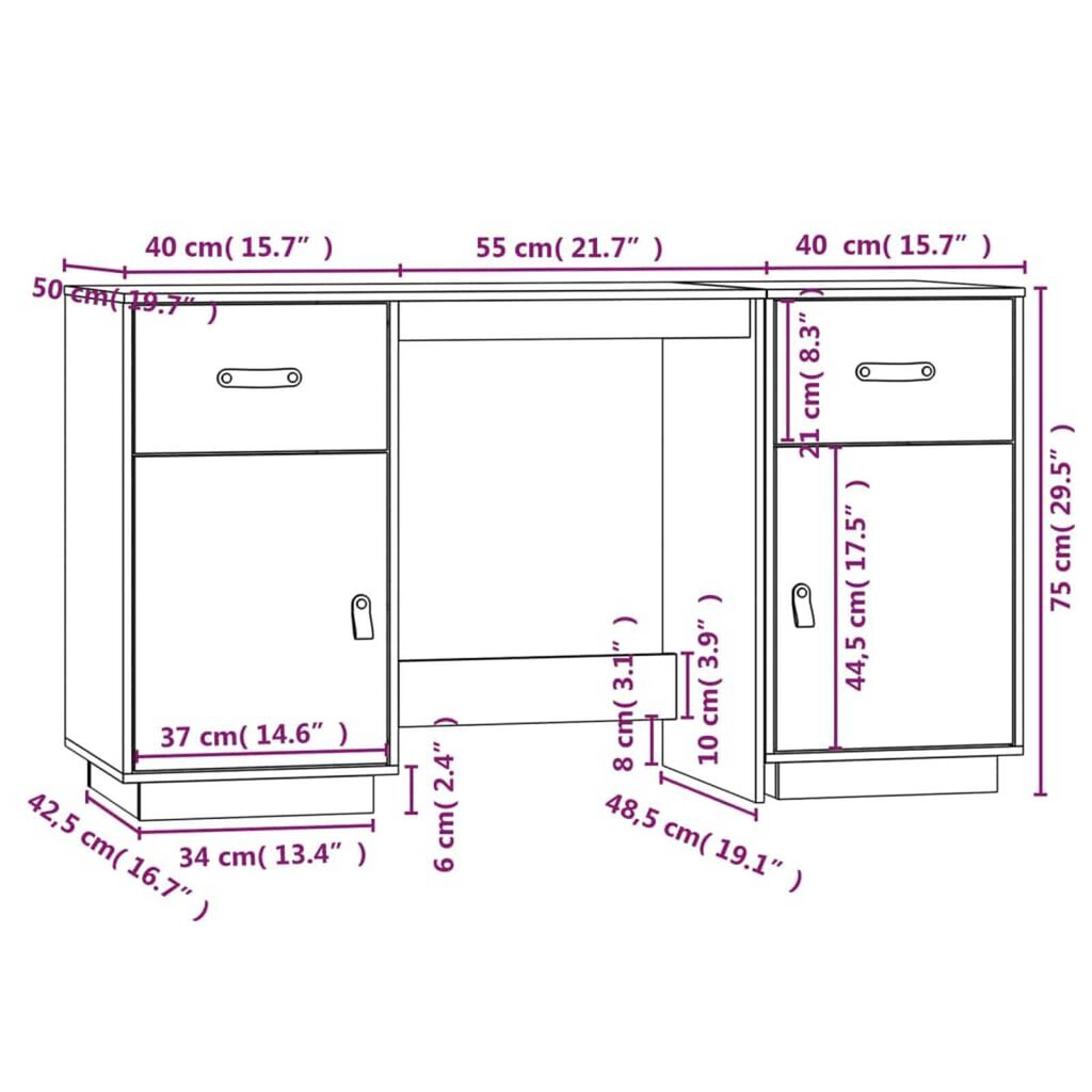 vidaXL Ντουλάπι Γραφείου Καφέ Λευκό 135x50x75εκ. από Μασίφ Ξύλο Πεύκου