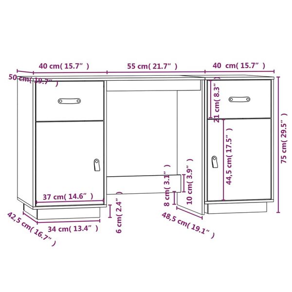 vidaXL Ντουλάπι Γραφείου Καφέ Λευκό 135x50x75εκ. από Μασίφ Ξύλο Πεύκου