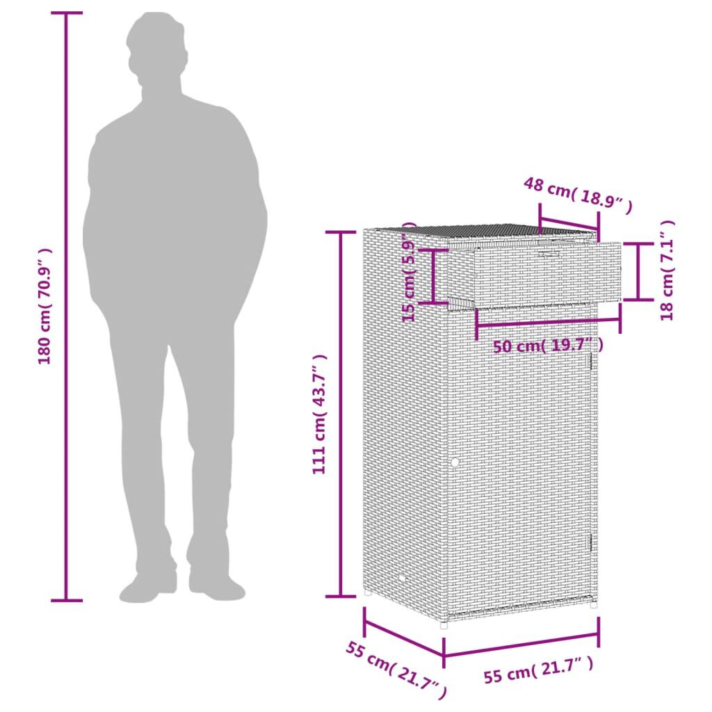 vidaXL Ντουλάπι Αποθήκευσης Κήπου Καφέ 55x55x111 εκ. Συνθετικό Ρατάν