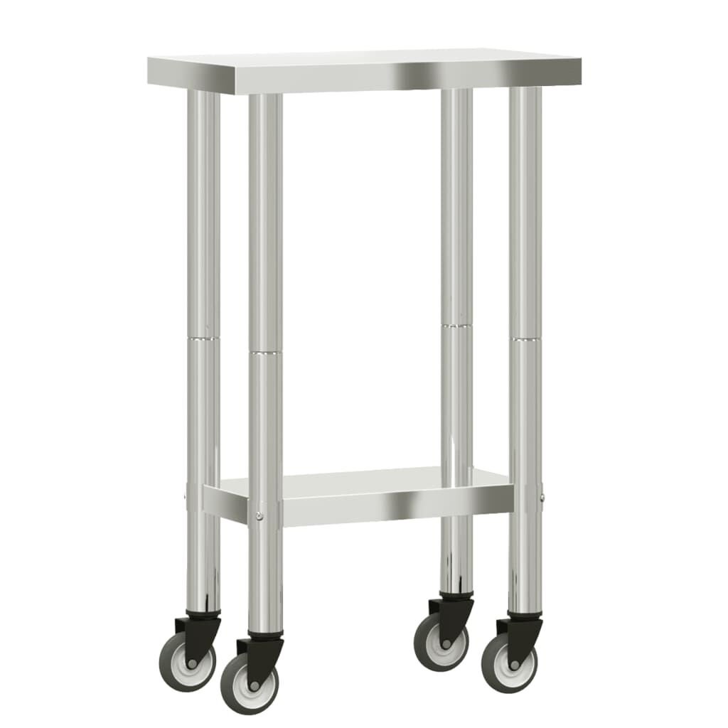 vidaXL Πάγκος Εργασίας Κουζίνας με Ροδάκια 55x30x85 εκ Ανοξείδ. Ατσάλι