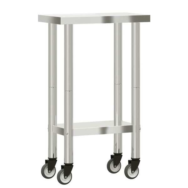 vidaXL Πάγκος Εργασίας Κουζίνας με Ροδάκια 55x30x85 εκ Ανοξείδ. Ατσάλι