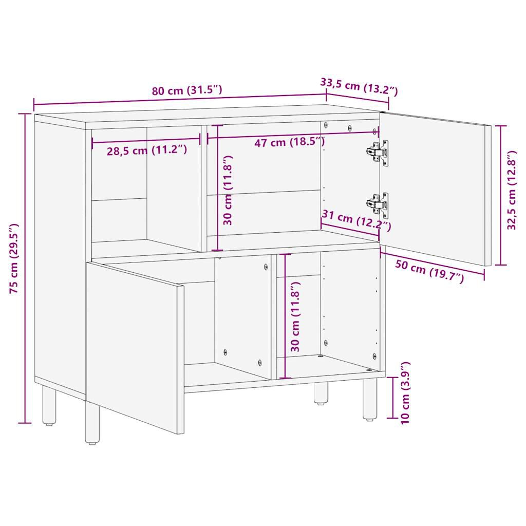 vidaXL Μπουφές 80x33,5x75 εκ. από Μασίφ Ακατέργαστο Ξύλο Μάνγκο