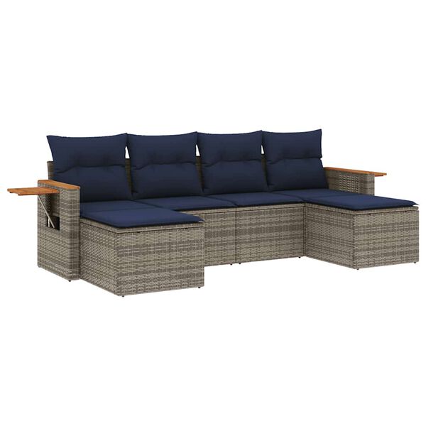 vidaXL Σετ Σαλονιού Κήπου 6 τεμ. Γκρι Συνθετικό Ρατάν με Μαξιλάρια