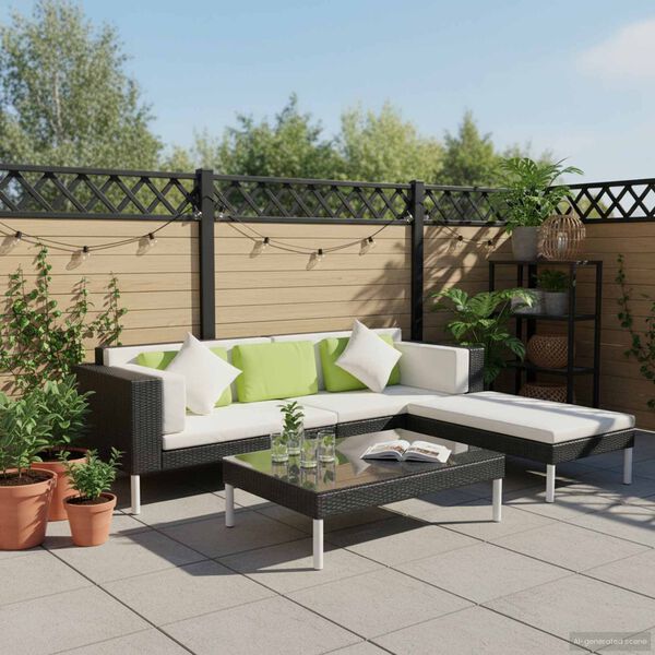 vidaXL Σαλόνι Κήπου 4 Τεμαχίων Μαύρο από Συνθετικό Ρατάν με Μαξιλάρια