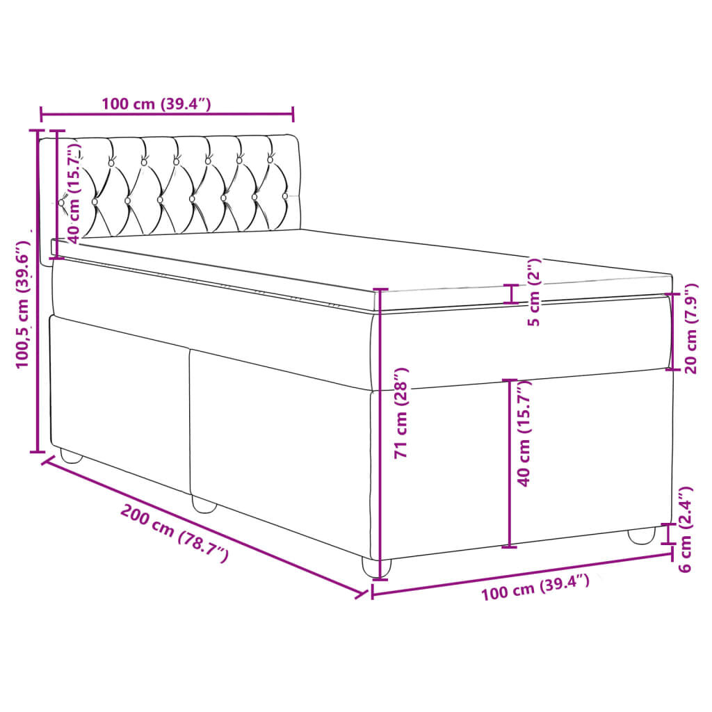 vidaXL Κρεβάτι Boxspring με Στρώμα Μαύρο 100 x 200 εκ. Υφασμάτινο