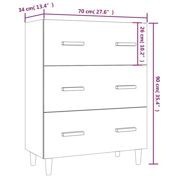 vidaXL Συρταριέρα Λευκή 70 x 34 x 90 εκ. από Επεξεργασμένο Ξύλο