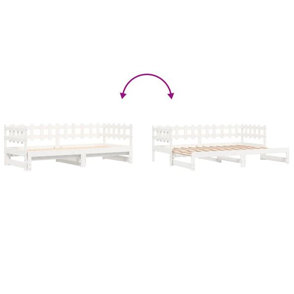 vidaXL Καναπές Κρεβάτι Συρόμενος Λευκός 2x(80x200) εκ. από Μασίφ Πεύκο