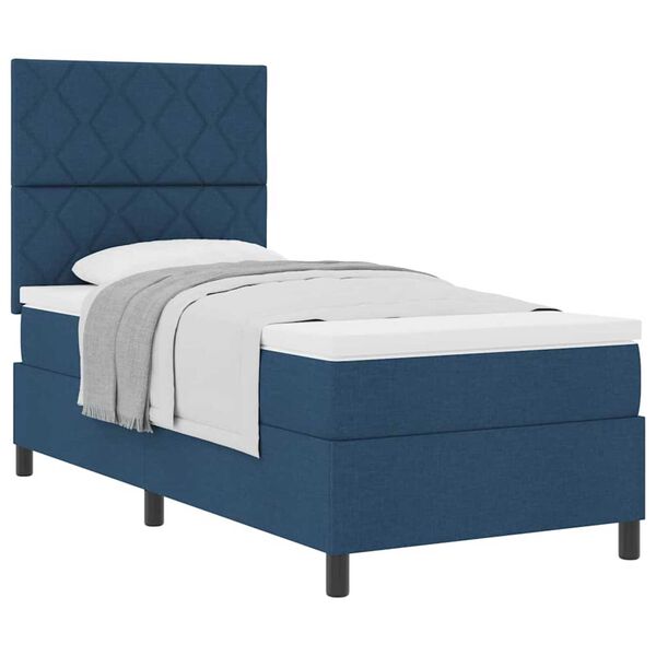 vidaXL Κρεβάτι με ελατήρια με στρώμα Μπλε 90 x 190 cm ύφασμα