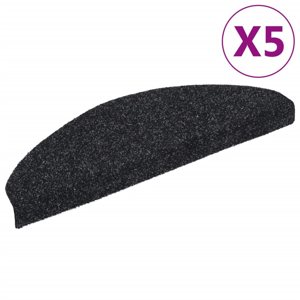vidaXL Πατάκια Σκάλας Αυτοκόλ. 5 τεμ. Μαύρα 65x21x4 εκ. Βελονιασμένα
